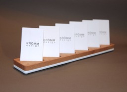 Oak Wood Business Card Stand, 6-Slot Vertical Display