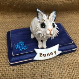 Custom Folk Art Dog Sculpture On Wooden Base Made To Order - thumbnail 4