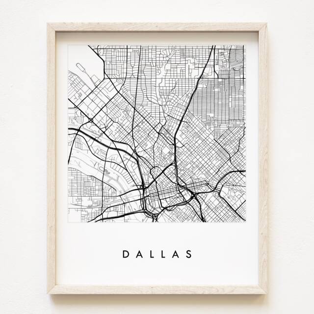 Dallas Map Street Texas City Drawing Black & White - Art Print Wedding Anniversary Graduation Moving Realtor Gift Tx Wall Decor - image 1