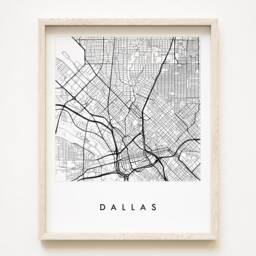 Dallas Map Street Texas City Drawing Black & White - Art Print Wedding Anniversary Graduation Moving Realtor Gift Tx Wall Decor - thumbnail 1