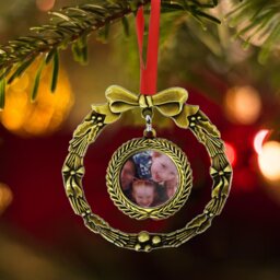 Personalised With Resin Photo Beautiful Christmas Tree Bronze Effect Metal Wreath Ornament Pendant