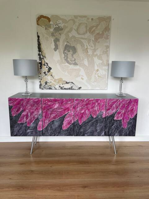 Large Sideboard With Pink Feathers 160cm - image 1