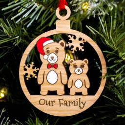 Single Dad Family Christmas Tree Decoration, Bears, Personalised Engraved Xmas Bauble, Secret Santa Stocking, 1 Child Kid Son Daughter Daddy - thumbnail 3
