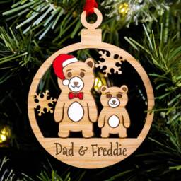 Single Dad Family Christmas Tree Decoration, Bears, Personalised Engraved Xmas Bauble, Secret Santa Stocking, 1 Child Kid Son Daughter Daddy - thumbnail 2