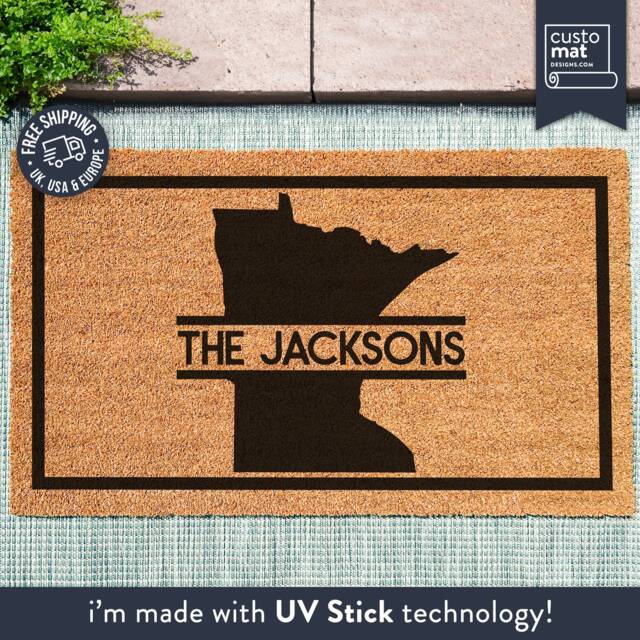 Minnesota Door Mat - Custom State Family Monogram Doormat Personalized Map Rug Closing Gift Silhouette Realtor - image 1