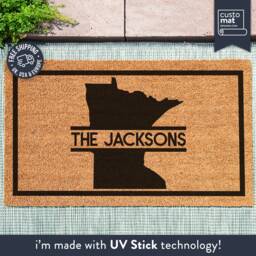 Minnesota Door Mat - Custom State Family Monogram Doormat Personalized Map Rug Closing Gift Silhouette Realtor - thumbnail 1