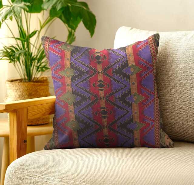 Mexican Geometric Red/Purple/Green Cushion Cover - Ethnic Design Throw Pillow 18 - image 1