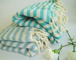 Set Of 2 Turkish Cotton Towels Aqua & Baby Blue Peshtemal