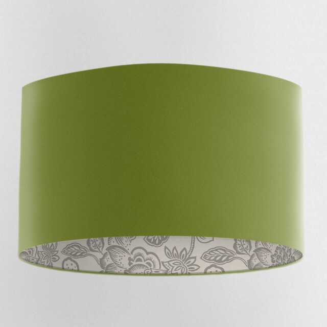 Olive Green Velvet Handmade Lampshade With Grey Floral Lining - image 1