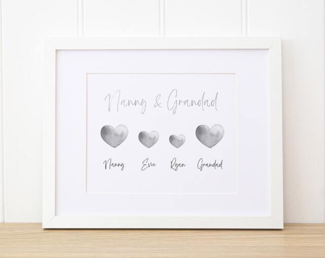 Personalised Nanny & Grandad Gift - Foil Framed Print Grandparents Grandchildren Family - image 1