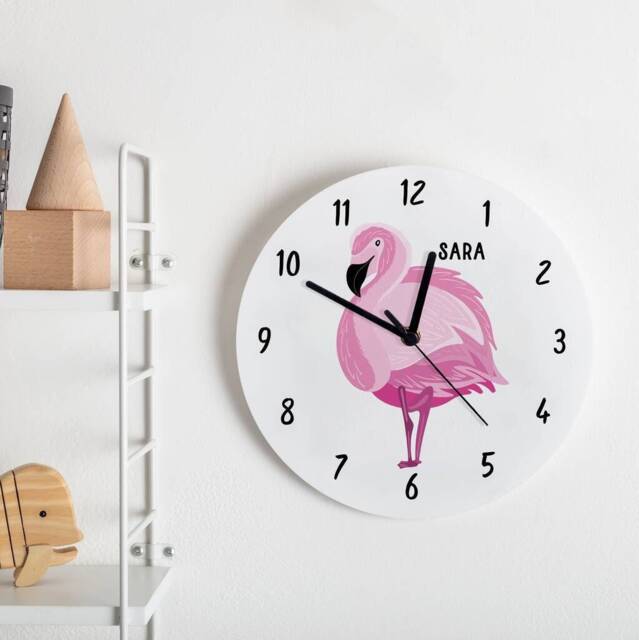 Pink Flamingo Personalised Bedroom Wall Clock - Children's - image 1