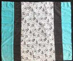 Handmade Modern Baby Minky Blanket With Playful Pandas in Blue & Black With Polka Dots Matching Burp Cloth - thumbnail 1