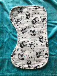 Handmade Modern Baby Minky Blanket With Playful Pandas in Blue & Black With Polka Dots Matching Burp Cloth - thumbnail 4