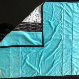 Handmade Modern Baby Minky Blanket With Playful Pandas in Blue & Black With Polka Dots Matching Burp Cloth - thumbnail 3