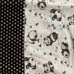 Handmade Modern Baby Minky Blanket With Playful Pandas in Blue & Black With Polka Dots Matching Burp Cloth - thumbnail 2