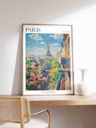 Paris Travel Poster Eiffel Tower, French City Art Print - thumbnail 1