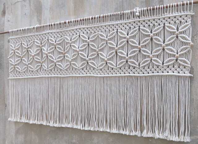 Beaded Macrame Wall Hanging - Bedroom Over Bed Art - image 1