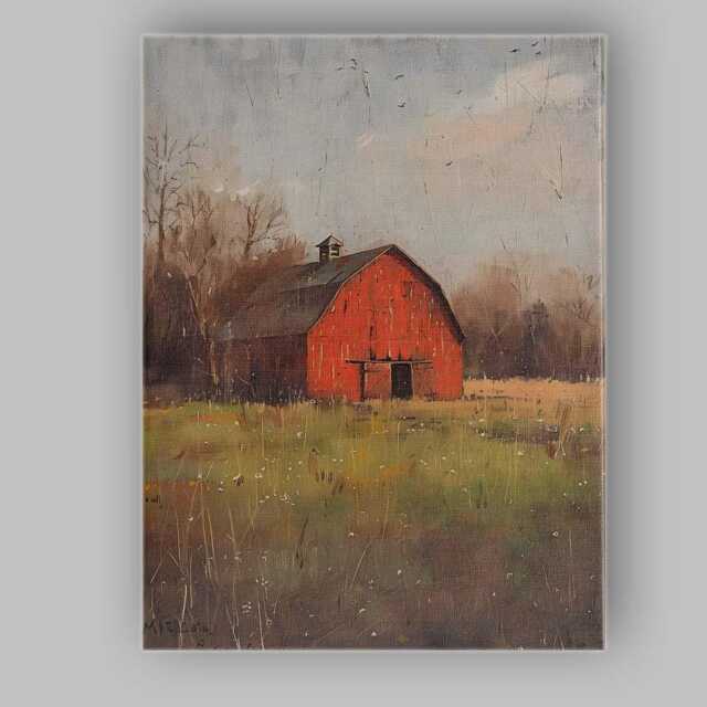 Red Barn Countryside Meadow Rustic Farm Landscape Canvas Wall Art Print Decor Picture Ready To Hang - image 1