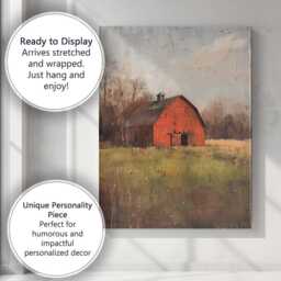 Red Barn Countryside Meadow Rustic Farm Landscape Canvas Wall Art Print Decor Picture Ready To Hang - thumbnail 3