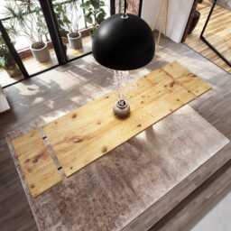 Barton Sq Straight Edge Dining Table Extendable 2 Sides Kitchen Industrial Rustic Wood, Square Steel Legs - thumbnail 3