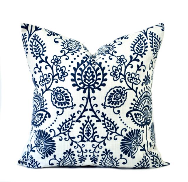 One Shibori Pillow Cover, Cushion, Decorative Throw Pillow, Dark Blue Blue Accent Floral Case - image 1