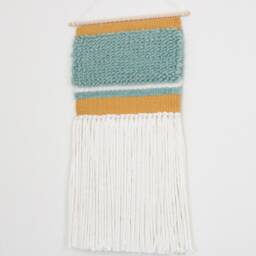 Small Tapestry Hanging - Woven Wall Mint Green, Mustard Yellow, White Pastel Textile Art Nursery Room Decor Maximalist - thumbnail 3