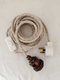 Antique Brass Pendant Light Cord Set, Linen Twist Cable, Inline Switch - Australia - thumbnail 1