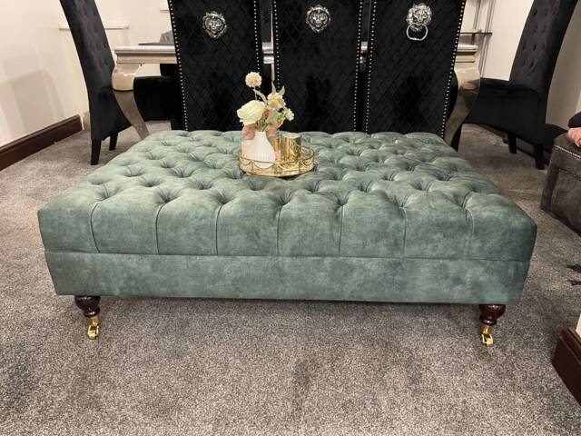 Handmade Chesterfield Velvet Coffee Table Ottoman With Casters - image 1