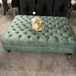 Handmade Chesterfield Velvet Coffee Table Ottoman With Casters - thumbnail 3