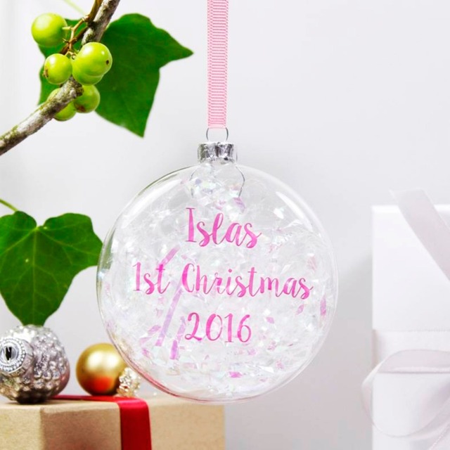 First Christmas Bauble - Decoration Personalised Iridescent Babies 1st Keepsake - image 1