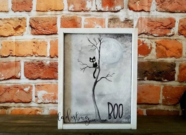 Boo Watercolor & Handpainted Wooden Board. Wall Decor. Art. Halloween. Made By Eugenia From Ladybug Design Eu - image 1