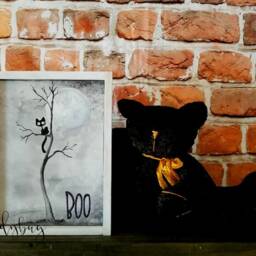 Boo Watercolor & Handpainted Wooden Board. Wall Decor. Art. Halloween. Made By Eugenia From Ladybug Design Eu - thumbnail 2