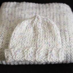 Hand Knit Baby Blanket - White Pastel Specks - thumbnail 4