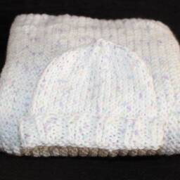 Hand Knit Baby Blanket - White Pastel Specks - thumbnail 3