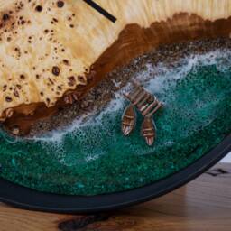Wooden Wall Clock With Moss, Green Moss Scandinavian Home Decor, Resin Wood Art - thumbnail 2