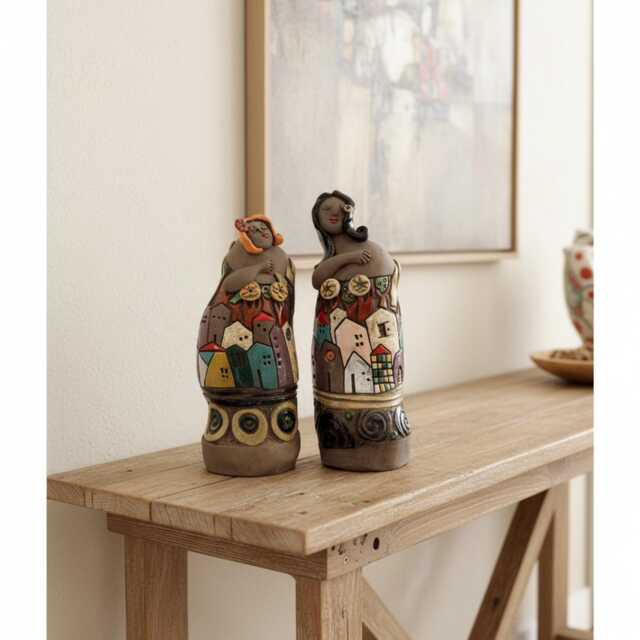 Handmade Ceramic Women Sculpture Set, Israeli Art Figures - image 1