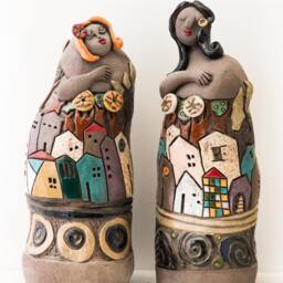 Handmade Ceramic Women Sculpture Set, Israeli Art Figures - thumbnail 2