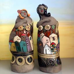 Handmade Ceramic Women Sculpture Set, Israeli Art Figures - thumbnail 3