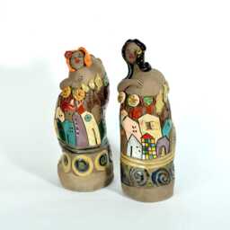 Handmade Ceramic Women Sculpture Set, Israeli Art Figures - thumbnail 4