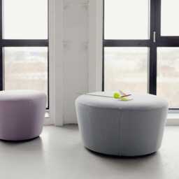 Black Leather Pouf Ottoman Modern Round Footstool - thumbnail 2