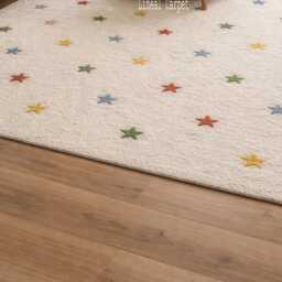 Handmade Tufted Wool Kids Rug, Colorful Star Nursery Carpet - thumbnail 4