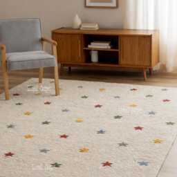 Handmade Tufted Wool Kids Rug, Colorful Star Nursery Carpet - thumbnail 2