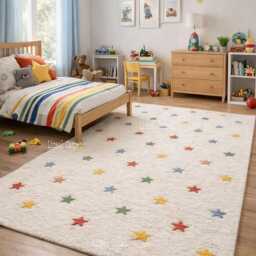 Handmade Tufted Wool Kids Rug, Colorful Star Nursery Carpet - thumbnail 3