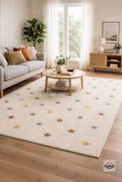 Handmade Tufted Wool Kids Rug, Colorful Star Nursery Carpet - thumbnail 1