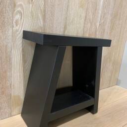 Black Wooden Rustic Stool - thumbnail 2