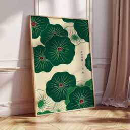 Japanese Lotus Wall Art Print - Green Botanical Poster, Minimalist Asian Decor, Zen Nature Artwork, Oriental Style Home Decor - thumbnail 2