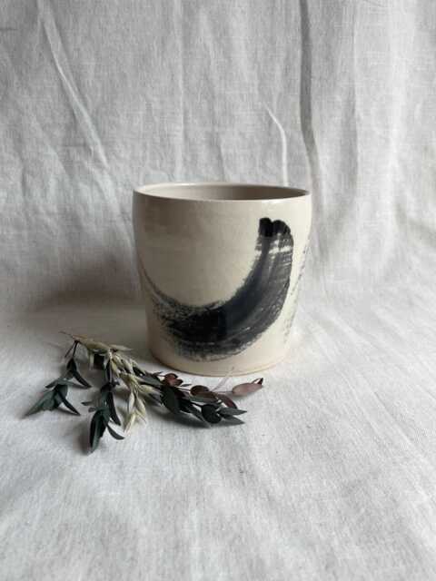 The Maker's Mark Ceramic Planter, Handmade Glazed Pot, White Plant Large Black Vessel, Unique British Gift, Handcrafted Pots - image 1