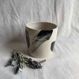 The Maker's Mark Ceramic Planter, Handmade Glazed Pot, White Plant Large Black Vessel, Unique British Gift, Handcrafted Pots - thumbnail 2