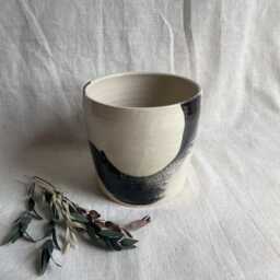 The Maker's Mark Ceramic Planter, Handmade Glazed Pot, White Plant Large Black Vessel, Unique British Gift, Handcrafted Pots - thumbnail 4