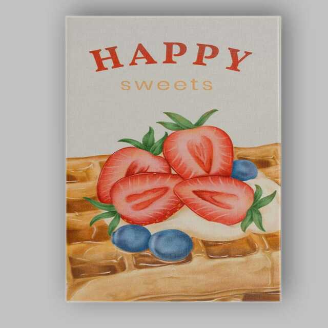 strawberry Waffle Sweet Dessert Watercolour Illustration Canvas Wall Art Print Decor Picture Ready To Hang - image 1